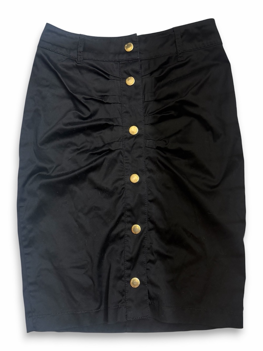 R.E.D. Valentino Black Skirt Gold Button Front Ruched Pencil Stretch